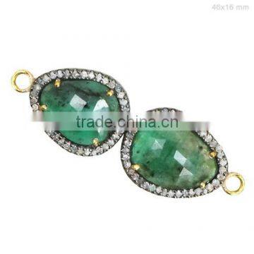 Emerald 14 k Gold Jewellery Findings attractive Emerald Connector Pave Diamond Jewellery Connector Supplier