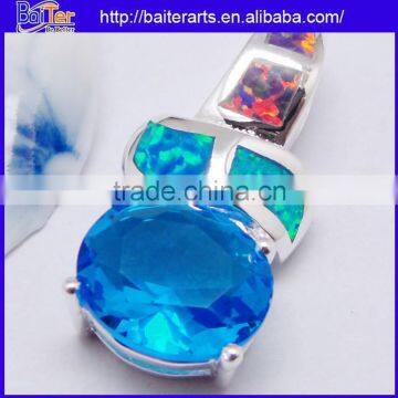 Many Designs !!! Created Opal And Square Light Blue Topaz And Pave Diamond Necklace Pendant photo-4