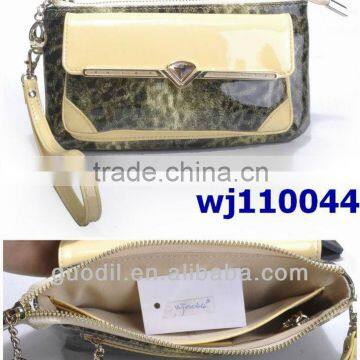 Promotional handbag fashion design leopard printed with patent leather ladies wallet 2014 woman clutch