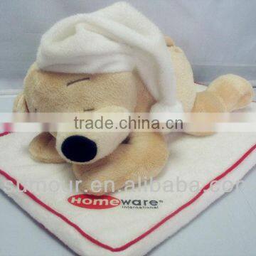 Lovely Stuffed plush Sleeping Dog with sleeping Hat