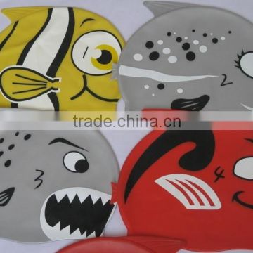 100% Silicone Men Women Adults Fish Shark Cartoon silicone print swim caps