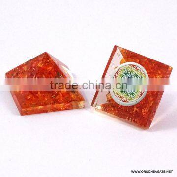 Orgonit Small Pyramid - Orange Color Crystal | Wholesale Orgone Chakra Flower Of Life Pyramid