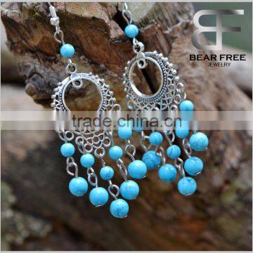 Retro Style Turquoise Red Blue Chandelier Drop Earrings Designs for Women