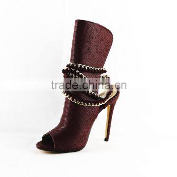 TINA 01 Sexy Handmade High Quality Python Leather with gold metal chain high heel Women sandal