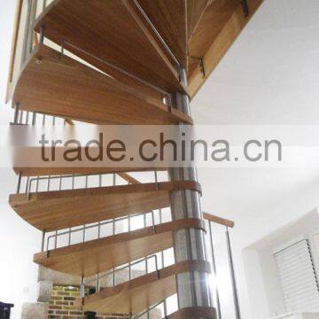 Indoor Stainless Central Pole Wood Spiral Stair With Wood Handrail photo-4