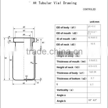 8R glass tubular injection vials low borosilicate