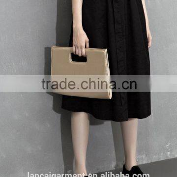 2016 Women Black A-line Flare Waist Midi Skirt Fancy Skirt Top Designs