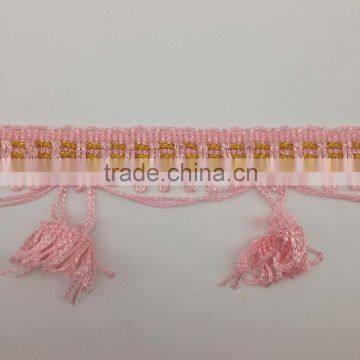 gold braid pink brush fringe tassel for curtain decoration