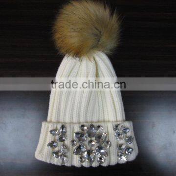 Wholesale custom wool knit hat for women pom poms knitted beanie hat