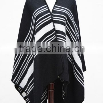 Knit Wool Striped Poncho Shawl Scarf Cape M One Size