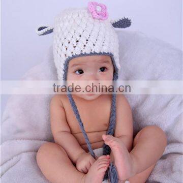 factory whole sale cute lamb shape hand crochet Baby Girl Hats