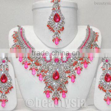 Mumbai Artificial Jewelry Silver Tone V19 Magenta Aaliya Jewelry