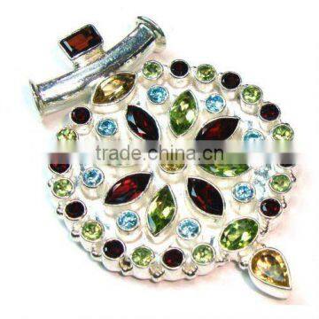 925 Sterling Silver Semi Precious Multi Color Gemstone Pendant