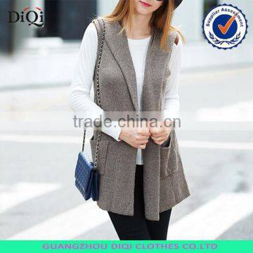 fashion knitted sweater vest, women cardigan sleeveless sweater vest with hood