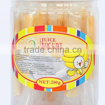 Banana yogurt chewy colored milk candy in jar/box