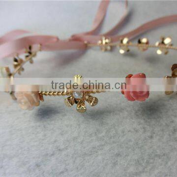 Baroque flower metal headband vintage gold metal leaves Pearl hair band wedding bridal hair accessories girls FHHBC0003-1