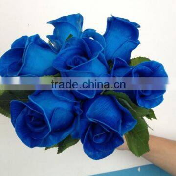 Fashion royal blue rose bud bouquet 6 heads artificial flower