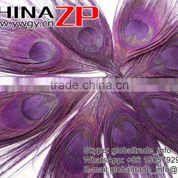ZPDECOR Factory Bulk Sale Best Selling Dyed Eggplant Trimmed Short Peacock Feathers for DIY photo-3