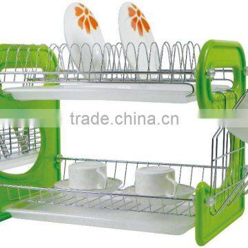 double wire dish rack with 9 shape green PP side