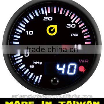 60mm Japanese style analog and digital display boost gauge/ Boost Gauge with Warning alarm/white&amber LED backlight