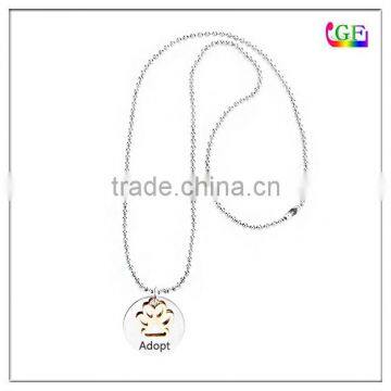 Custom Gold Paw Pruint Logo Engraving Disc Pendant Charms Necklace