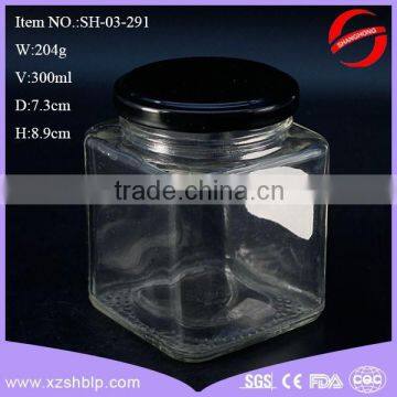 300ml square glass jam jar with black metal lids