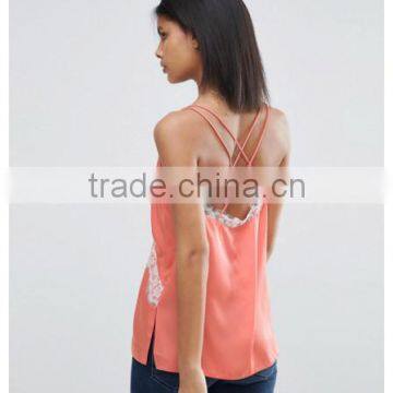 Sexy Spaghetti Strap Design Lace Insert Latest Fancy Tops Girls