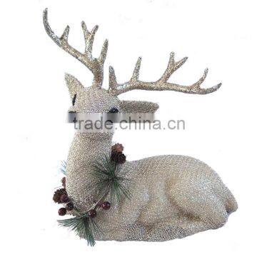 28cm artificial gold glittered beads DEER christmas ornament DECORATION