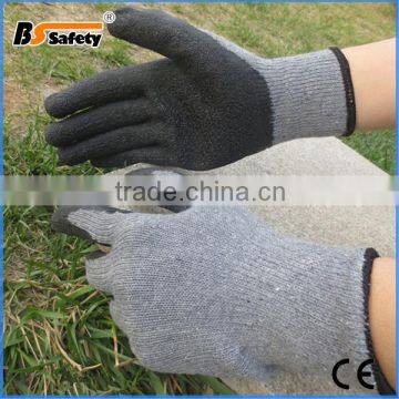 BSSAFETY Grey cotton knitted latex coated crinkle anti slip working gloves