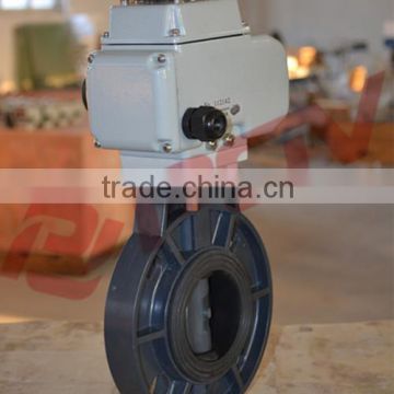 Wafer type plastic upvc 24v on off electric pipe butterfly valve