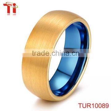 Two-tone Tungsten Ring, Gold and Blue Tungsten Wedding Band Ring