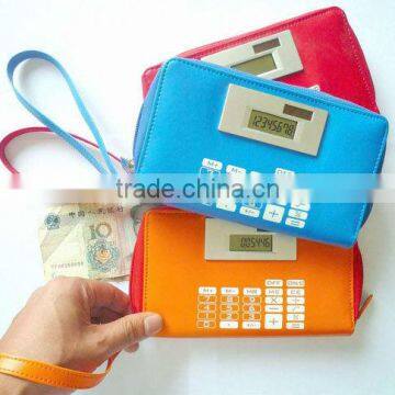 school office promotional gift item dual power solar powered purse calculator