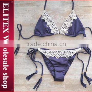 2017 Newest Green Leaves Top Dark Blue Bottom Sexy Print Swimwear Bikini CK378 photo-4