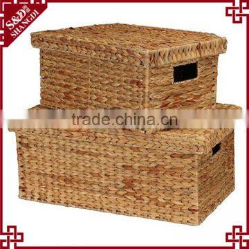 Double handles with lid desing water hyacinth manufactures of straw baskets