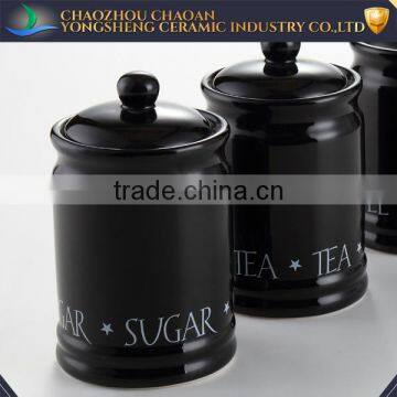 High Quality 3pcs Black Color Tea Coffee Sugar Storage Jars Canisters Ceramic photo-2