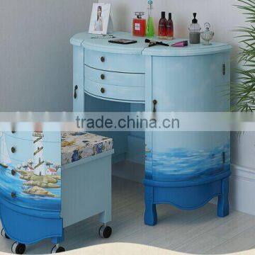 Mediterranean Style Dresser, Sailing Boat Handpainting Dressing Table and Chair, Wooden Multifunctional Dresser (BF01-X1155) photo-4