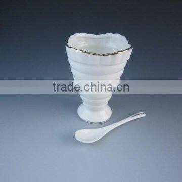 Luxury Fancy New Design Porcelain/Ceramic Type Ice Cream Cup And Spoon With Golden Rim photo-2