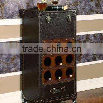2016 Hot Sale High Quality China Supplier Handcraft High End Retro Vintage Storage Wine Cabinet Covered by Top Grain Leather