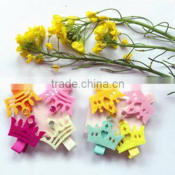China Three Types Cute Princess Crown Pattern no Slip Pink Blue Yellow Polyester Hairpin Felt Hair Clip With Rhinestone photo-3