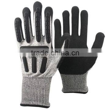 NMSAFETY en388 4543 anti-impact nylon and glassfibre and HPPE dipping nitrile safety gloves