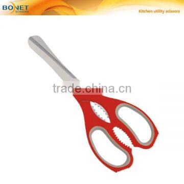 S52031 LFGB certificated 9-1/4" red plastic handle multifunction kitchen scissors