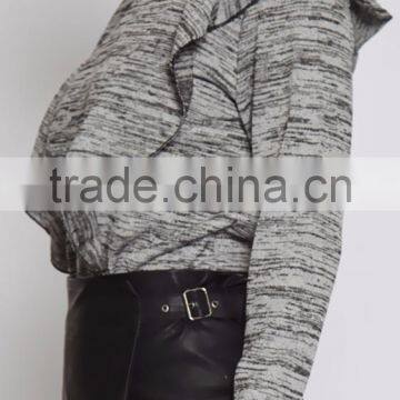 Bell Sleeve New Design Ruffle Knit Top Women Fashion Mature Ladies Blouse photo-6