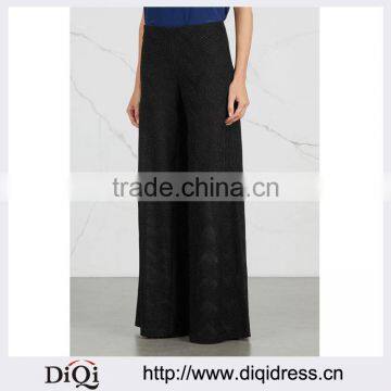 Wholesale Women Apparel Metallic Weave Black Fin-knit Cotton Blend Trousers(DQE0353P)