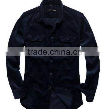 MENS DARK BLUE BRUSHED LISTED FLANNEL SHIRT WITH TWO CHEST POCKETS