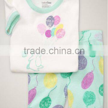 kids fashion blue with rainbow balloon pattern short sleeve pajamas suits kids cotton sleepwear