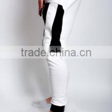 High Quality Premium Cotton Blend Black White Fashion Slim Fit Skinny Drop Crotch Joggers With Side Gold Zipper Custom Men Bulk photo-2