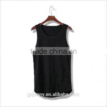 Women Black Plus Size Round Hem Tear Holes Tops Longline Tank Top photo-3