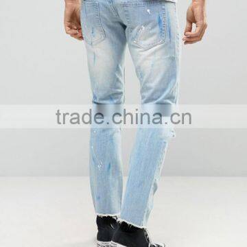 Mens High Waist Blue Light Stone Wash Ripped Super Skinny Jeans Pants photo-2