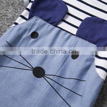 Summer Little Girl Dress Striped Demin Stitching Dress Short Sleeve Cartoon Dress Baby Colthes#A00296 photo-4