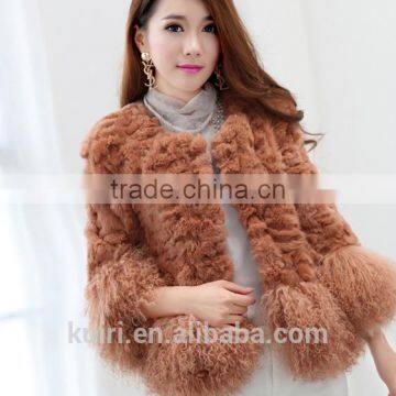 Women's Real Rabbit Fur Coat With Mongolia Lamb Fur Big Skirt Hem Bright Color Natural Fur Coats Female photo-5